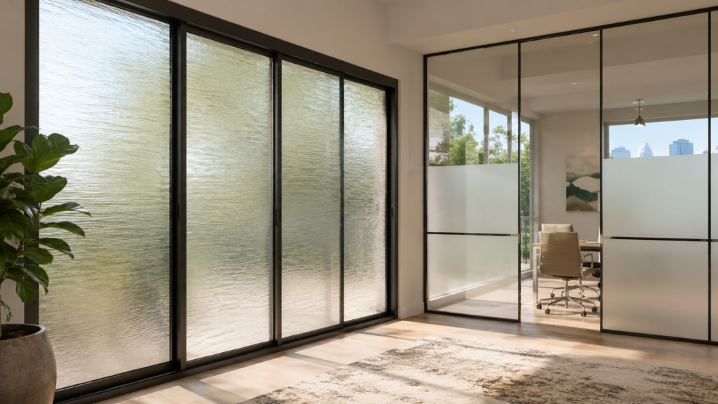 Privacy window film Austin office conference room frosted glass